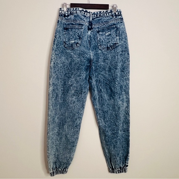 Shevadne Acid Washed Denim Jeans Graffiti Elastic Hi Rise 80's Style Womens L - Picture 5 of 14